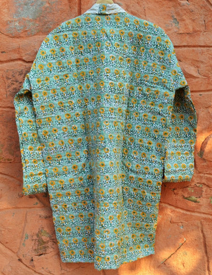 Hand Block Print Kantha Quilt Open Coat Dress