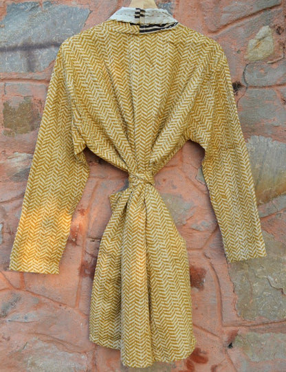 Kantha Short Jacket Women Beach Cover Coat Striped Print
