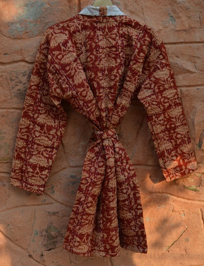 Hand Printed Bagru Print Red Christmas Jacket Dress