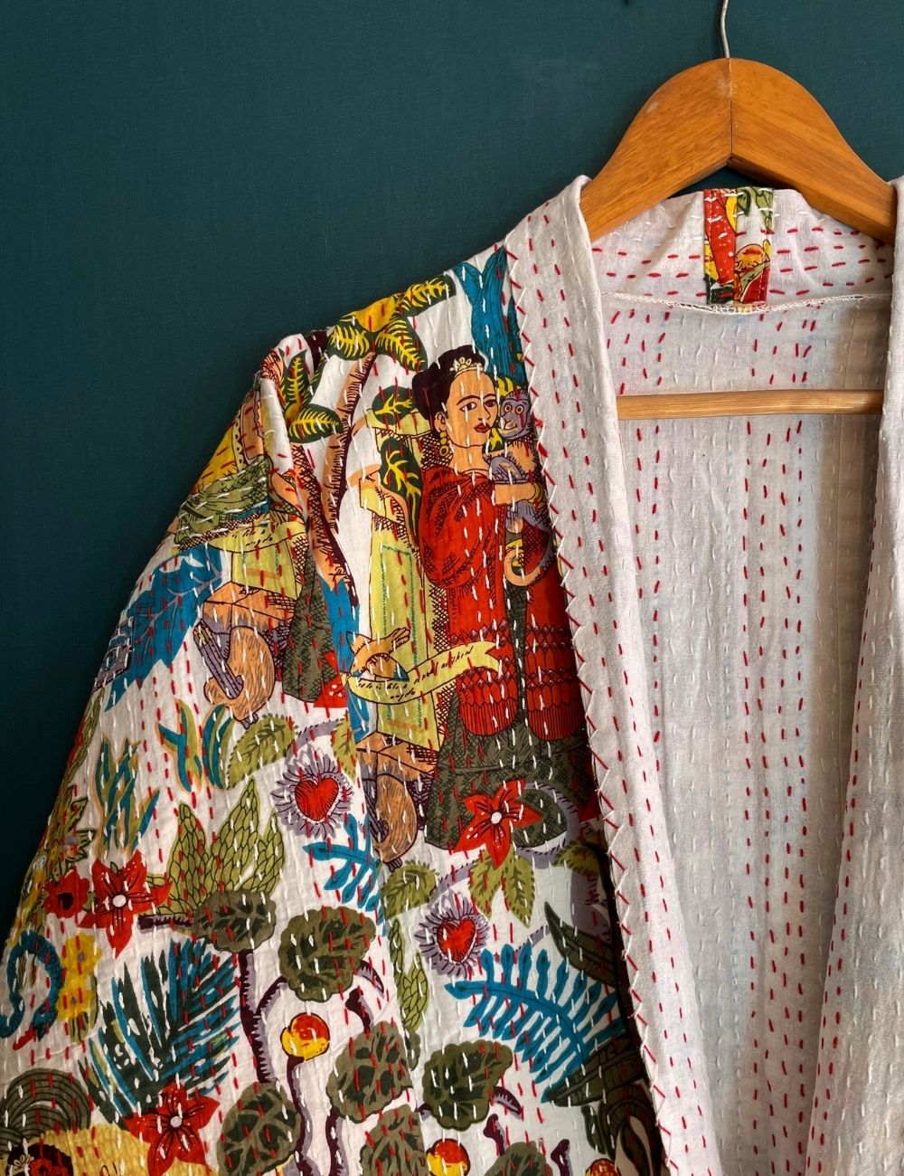 Frida Print Beautiful Vintage Kantha Quilt Jacket Coat