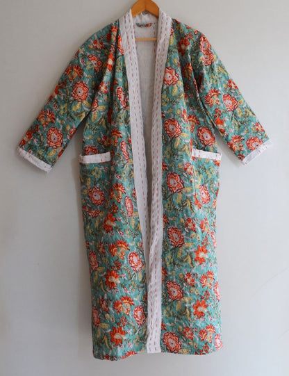 Quilted Kantha Kimono For Winter Warm Bathrobes