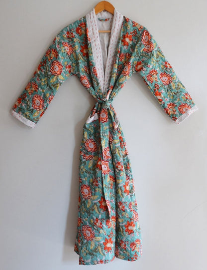 Quilted Kantha Kimono For Winter Warm Bathrobes
