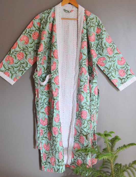 Winter Warm Cotton Quilted Kantha Kimono Robes