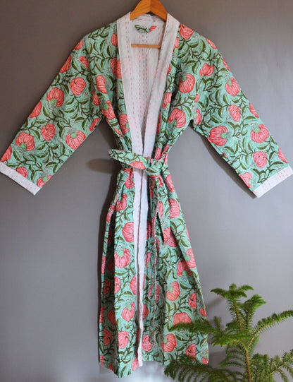 Winter Warm Cotton Quilted Kantha Kimono Robes