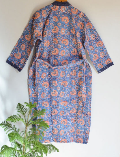 Floral Print Hand Block Cotton Kantha Quilt Kimono