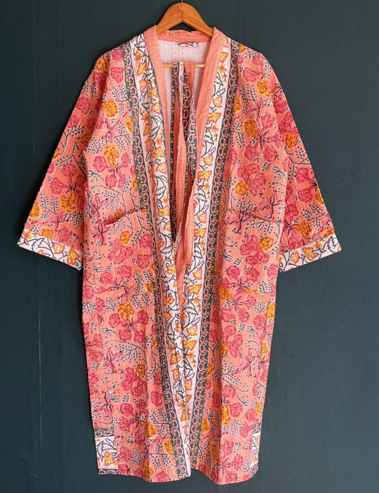 Beach Wear Hand Stitch Kantha Robe Long Bath Robe Dressing Gown