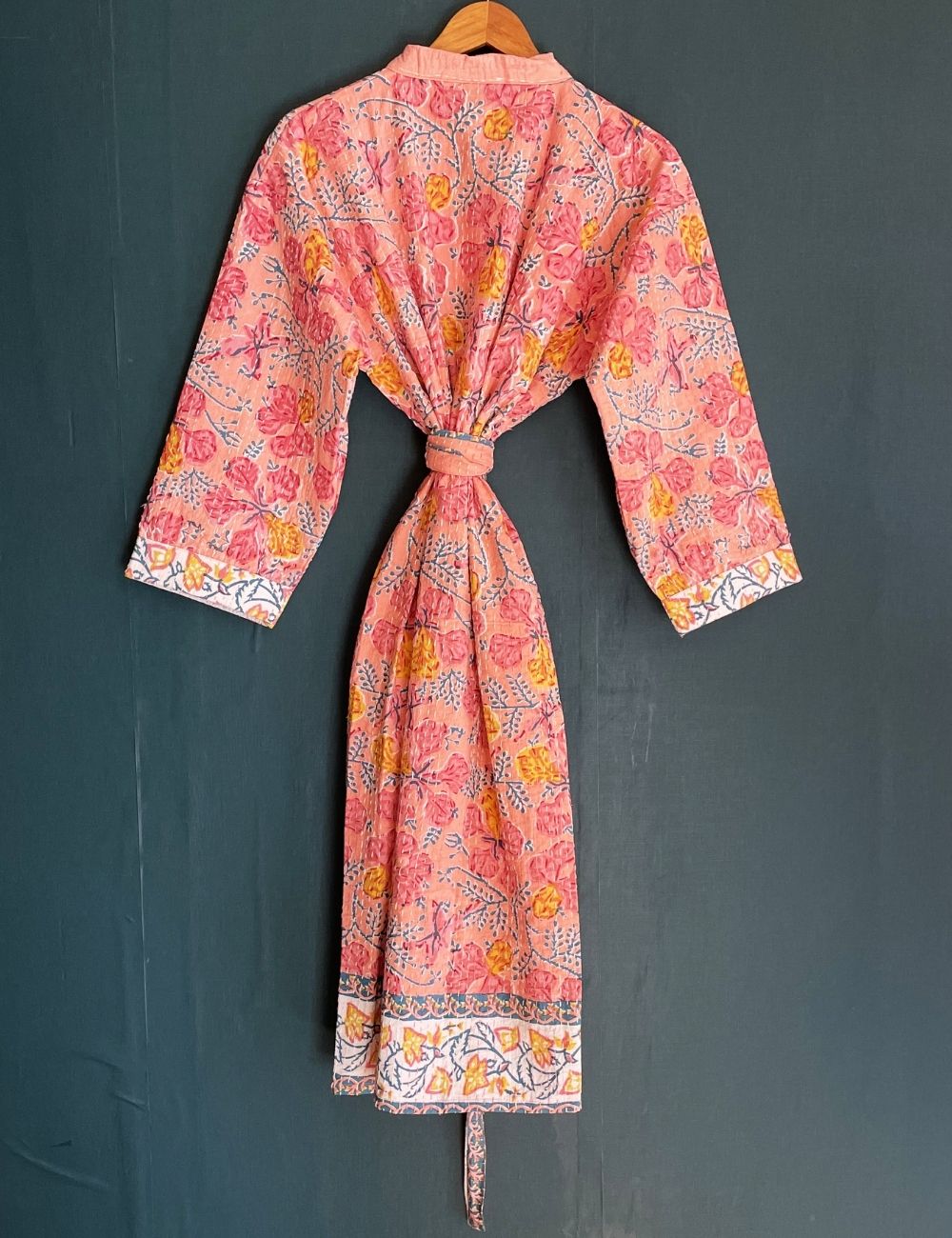 Beach Wear Hand Stitch Kantha Robe Long Bath Robe Dressing Gown