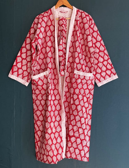 Red Leaf Quilted Unisex Cotton Winter Maternity Robes