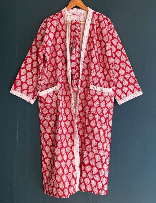 Red Leaf Quilted Unisex Cotton Winter Maternity Robes