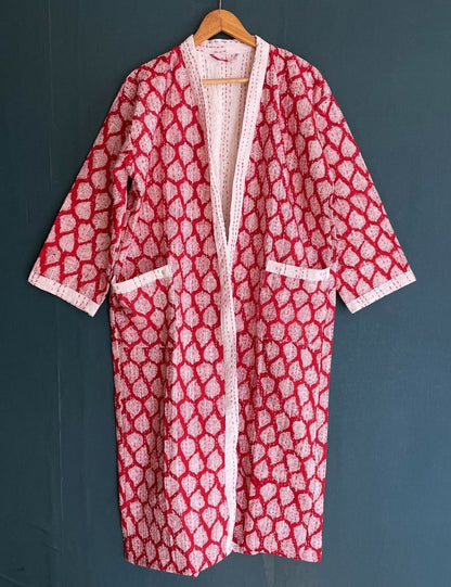 Red Leaf Quilted Unisex Cotton Winter Maternity Robes