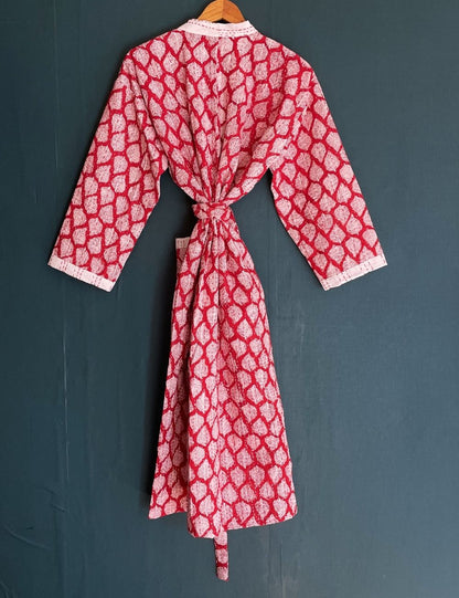 Red Leaf Quilted Unisex Cotton Winter Maternity Robes