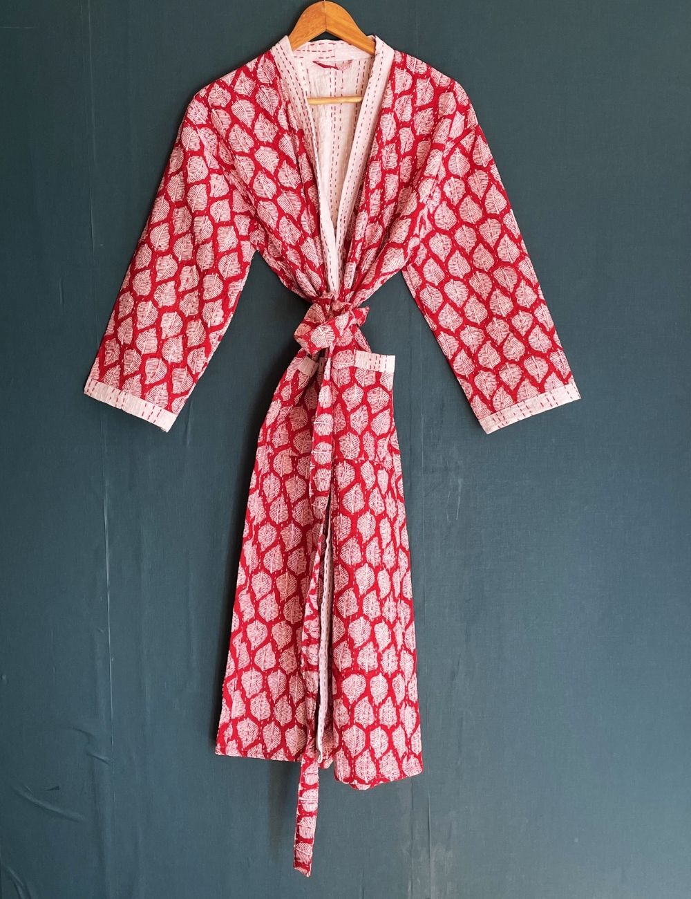 Red Leaf Quilted Unisex Cotton Winter Maternity Robes