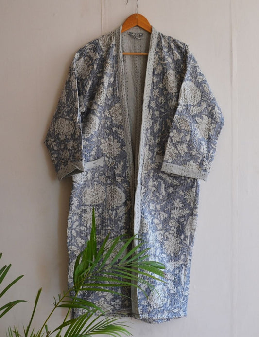 Unisex Classic Cotton Kantha Kimono Robe in Beach Cover Up