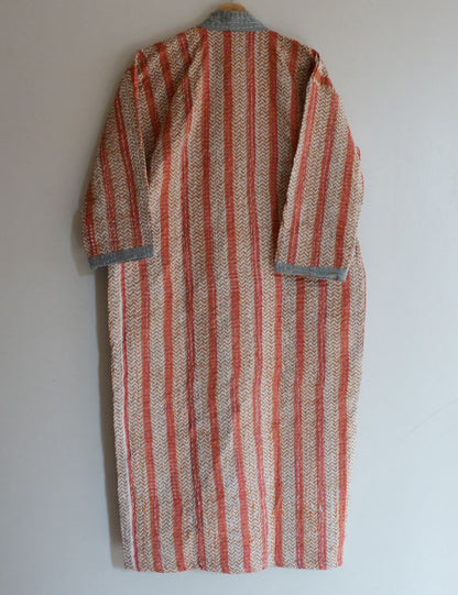 Striped Print Sleepwear Comfy Kantha Kimono Dressing Gown