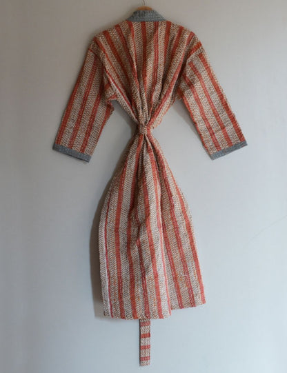 Striped Print Sleepwear Comfy Kantha Kimono Dressing Gown