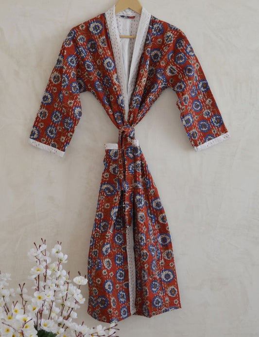 Handmade Floral Print Bagru Kantha Quilt Night Robes