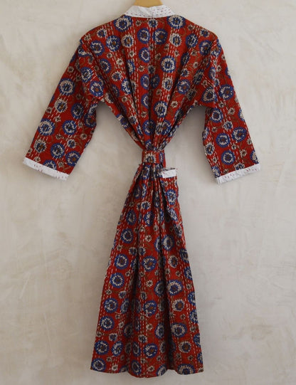 Handmade Floral Print Bagru Kantha Quilt Night Robes