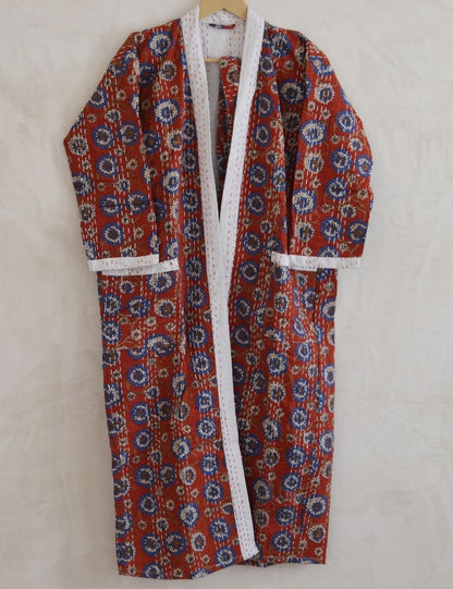 Handmade Floral Print Bagru Kantha Quilt Night Robes