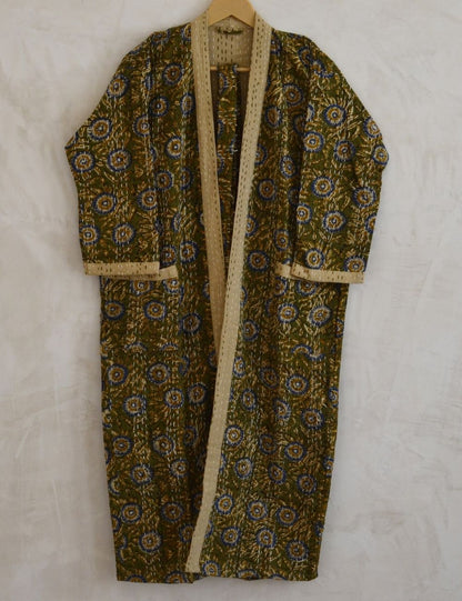 Floral Print Indian Bagru Vinatge Robe For Winter Warm