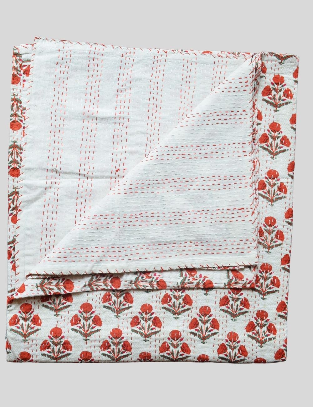 Boho Kantha Quilt Block Print Pure Cotton Bedspreads