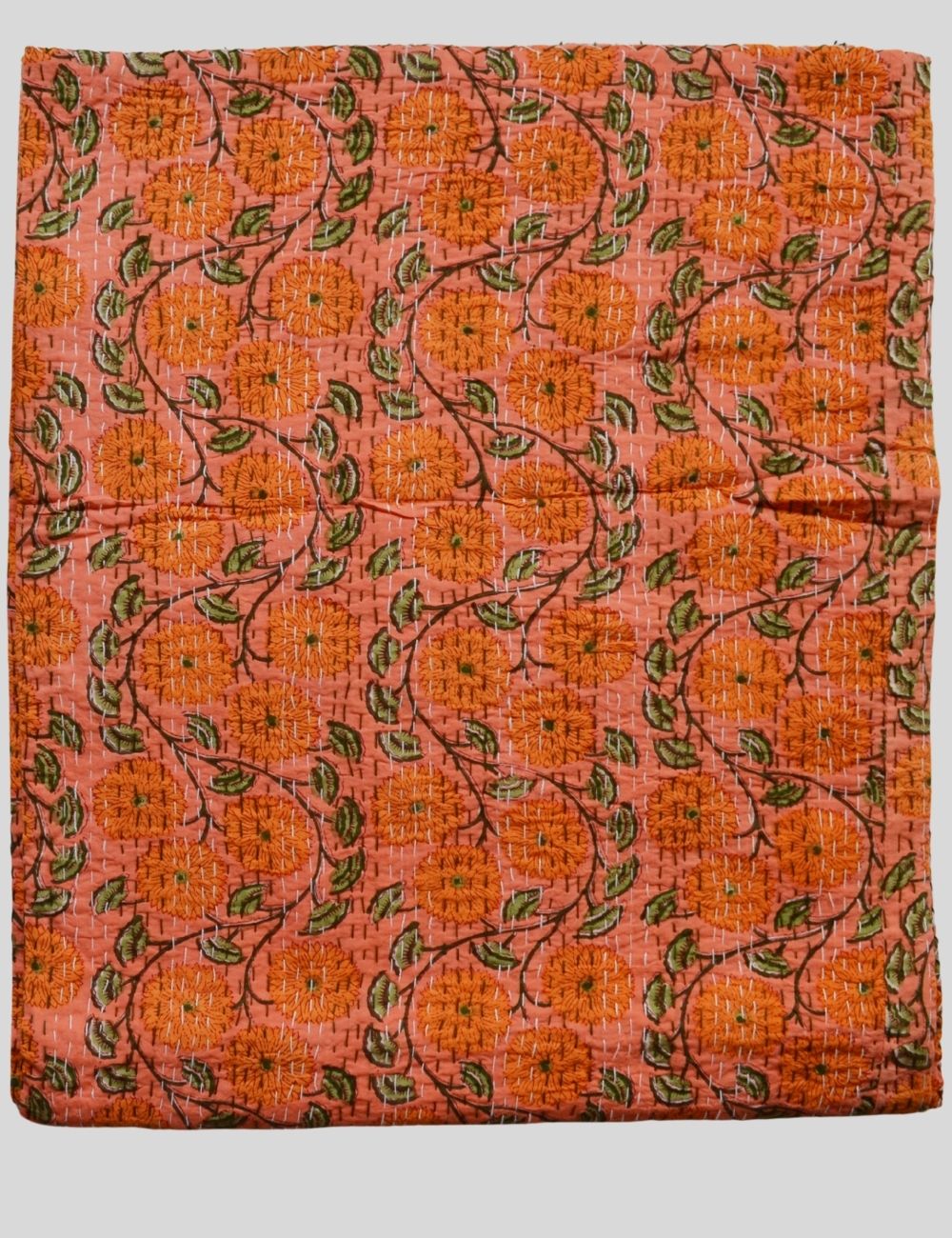 Floral Print Indian Handmade Quilted Kantha Quilt For Winter Warm Blancket