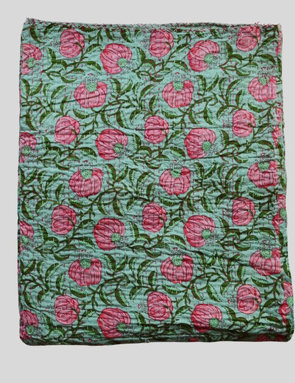 Vintage Kantha Quilt Indian Handmade Boho Soft Cozy Blanket
