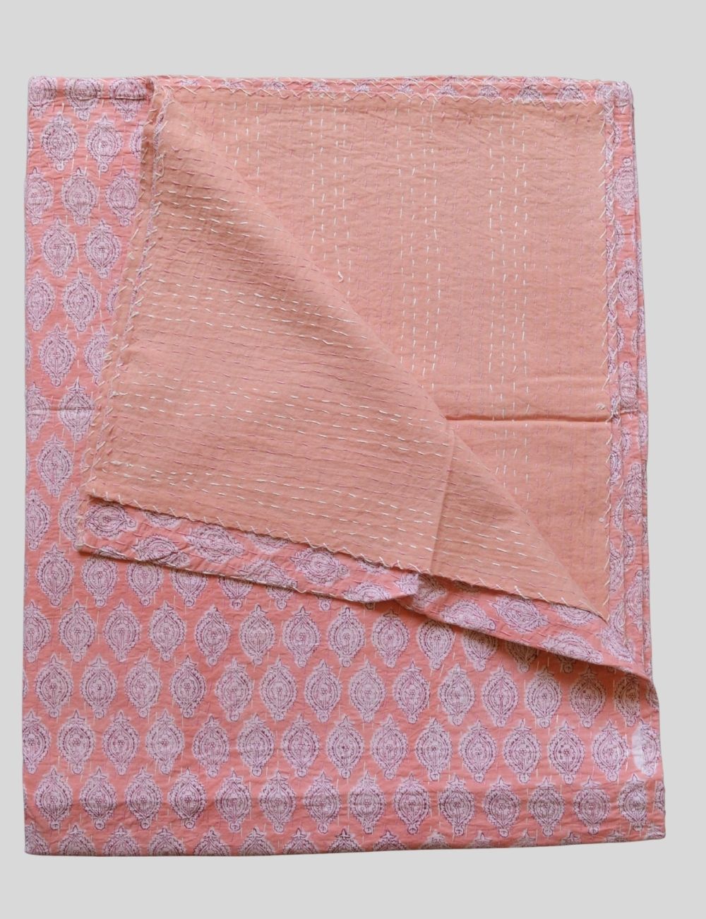 Beautiful Pink Organic Cotton Kantha Quilt Ac Soft Blanket