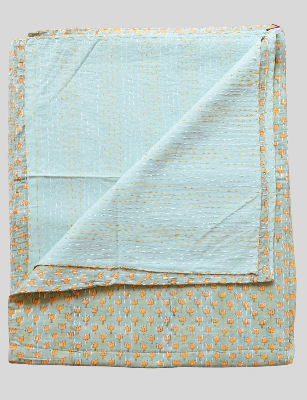 Hand Block Print Bohemian Cotton Kantha Quilt For All Season