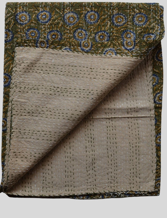 Hand Printed Bagru Fabric Cotton Quilted Bedspreds