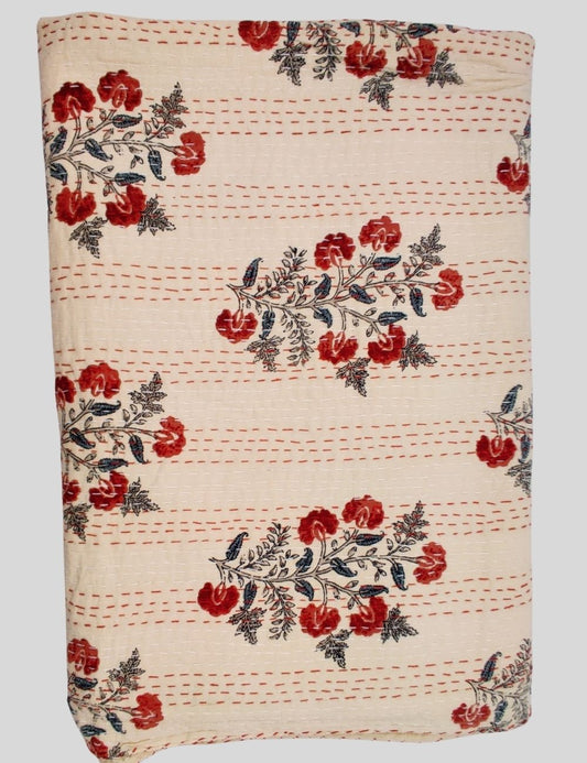 Floral Print Soft Cozy Bed Cover Bedspreds Pure Cotton Indian Gudari