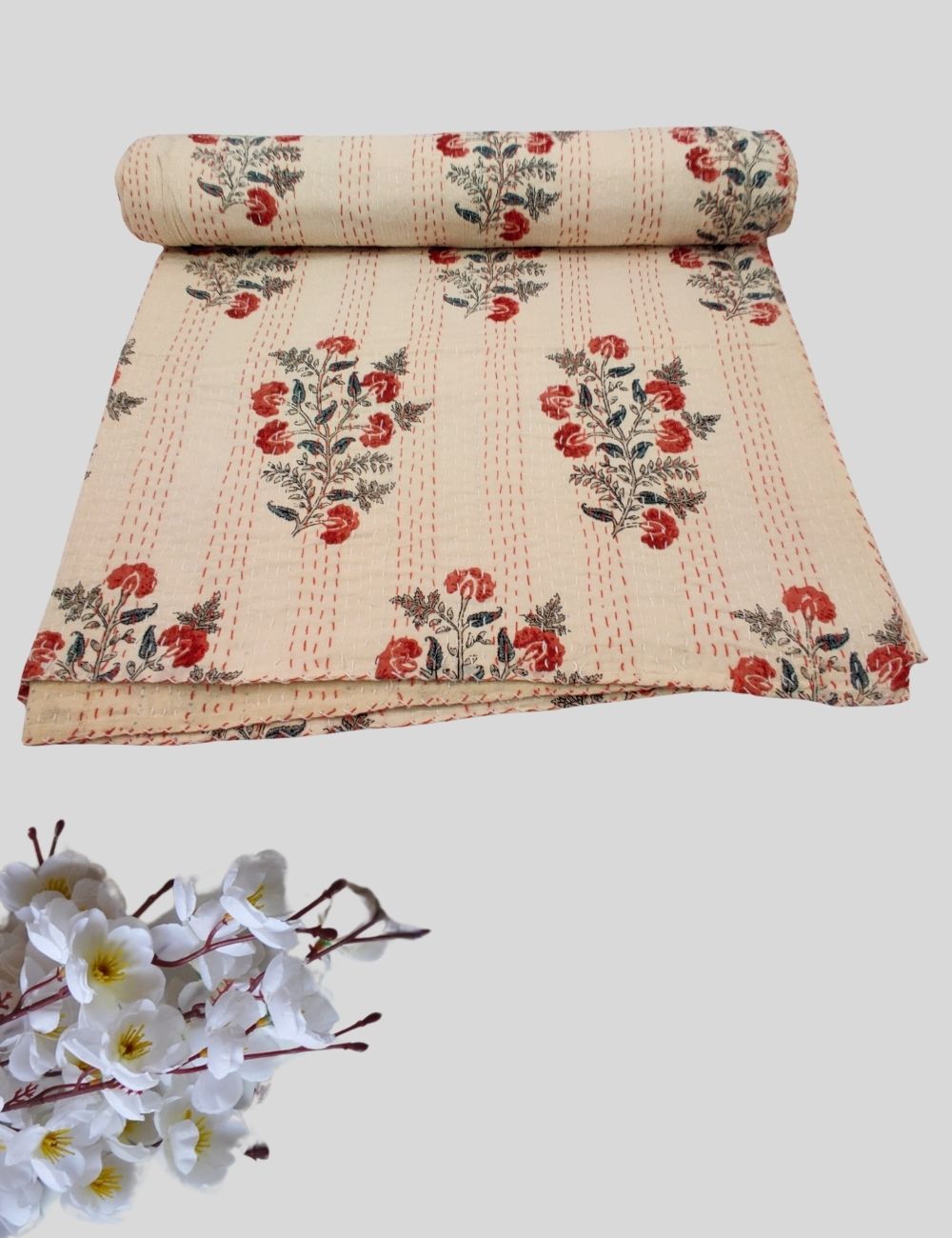 Floral Print Soft Cozy Bed Cover Bedspreds Pure Cotton Indian Gudari