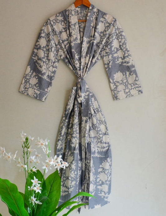 Floral Printed 100% Cotton Kimono Summer Bathrobe