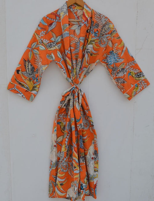 Animal Block Printed Cotton Kimono