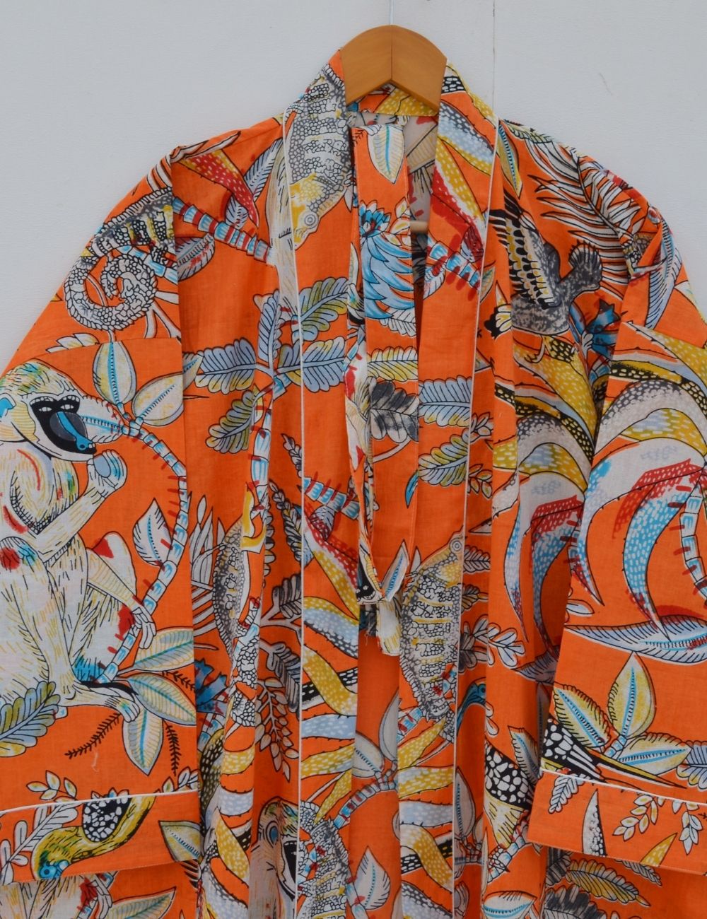 Animal Block Printed Cotton Kimono