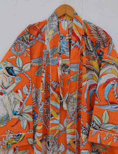 Animal Block Printed Cotton Kimono