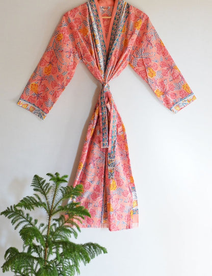 Cotton Bathrobes Pink Beautiful Summer Ethnic Robe