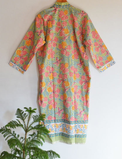 Pure Cotton Indian Block Printed House Robe Summer Kimono