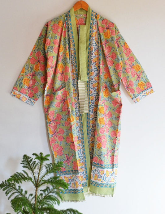 Pure Cotton Indian Block Printed House Robe Summer Kimono