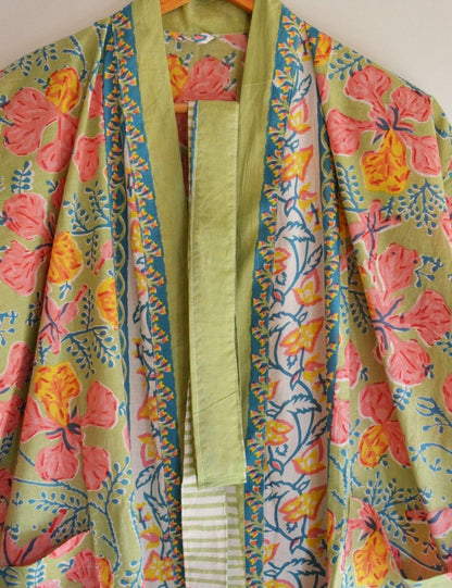 Pure Cotton Indian Block Printed House Robe Summer Kimono