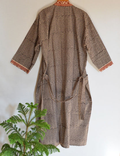 Bagru Cotton Bathrobe Women Maternity Robe Strip Print