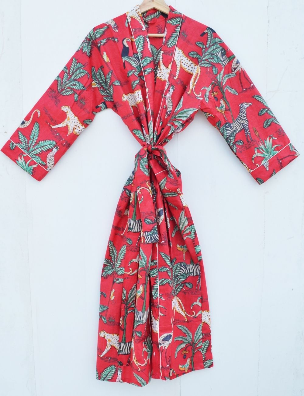 Red Animal Print Pure Cotton Sleepwear Longewear Kimono