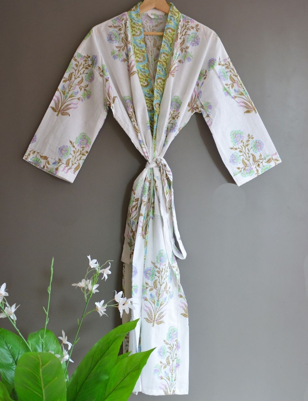 Cotton Kimono Long Dressing Gown Nightwear Cotton Comfy Robe