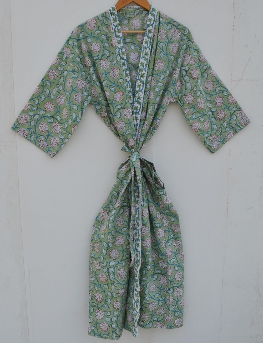 Green Floral Print Bridesmaid Night Party Robe Kimono