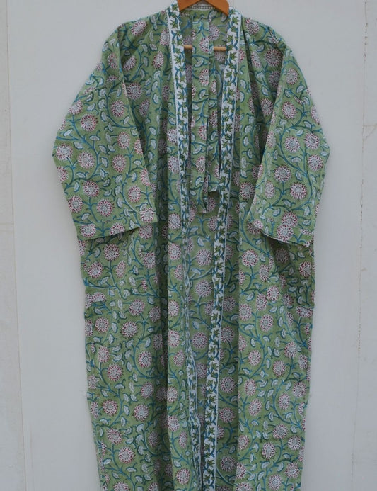 Green Floral Print Bridesmaid Night Party Robe Kimono