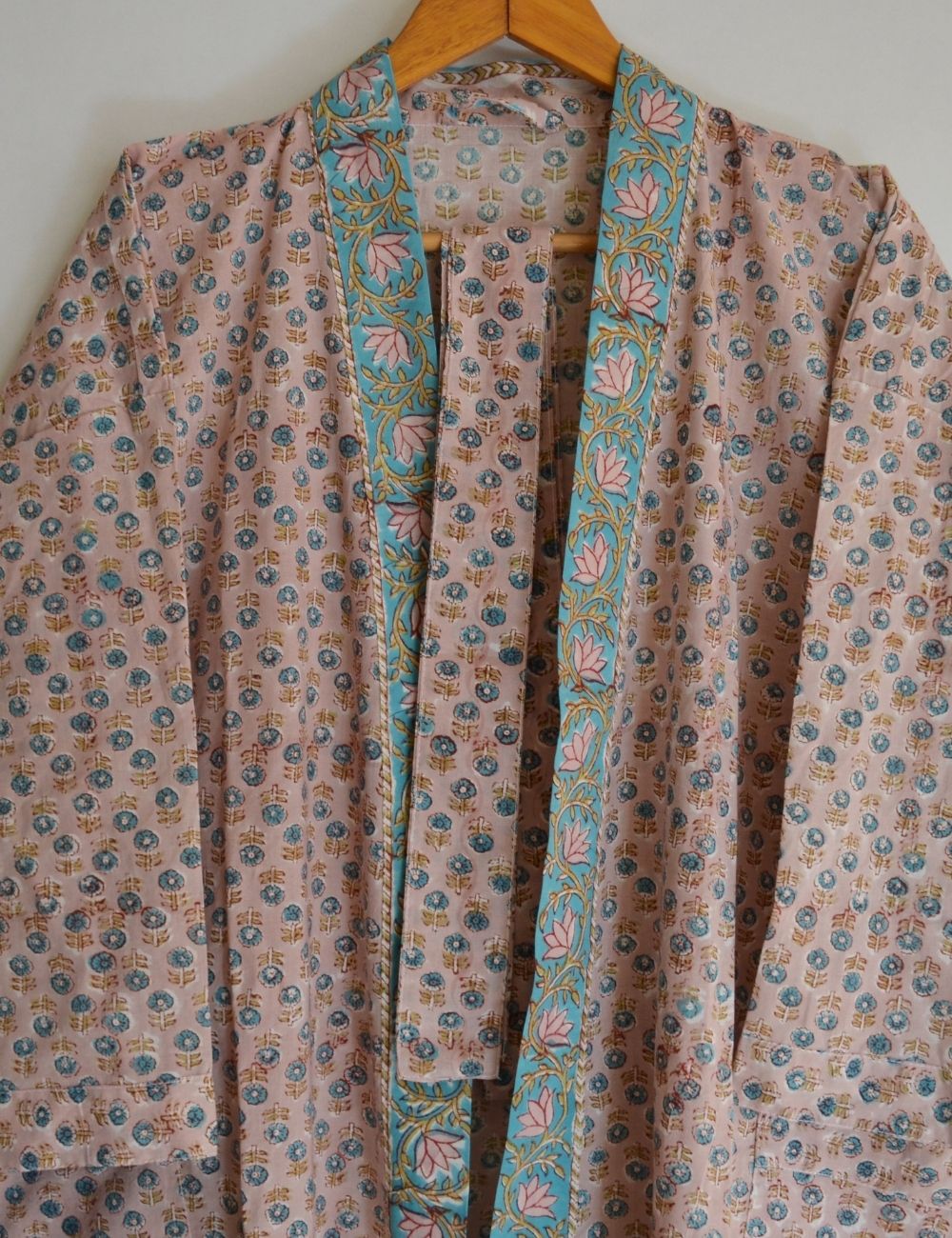 Indian Hand Block Print Long wear Cotton Bathrobe Kimono