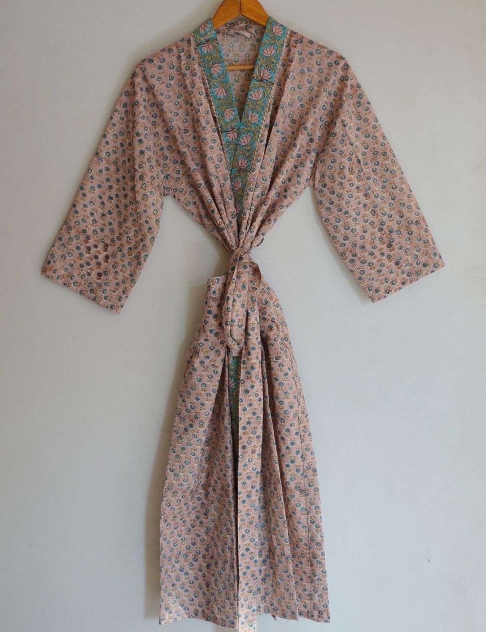 Indian Hand Block Print Long wear Cotton Bathrobe Kimono