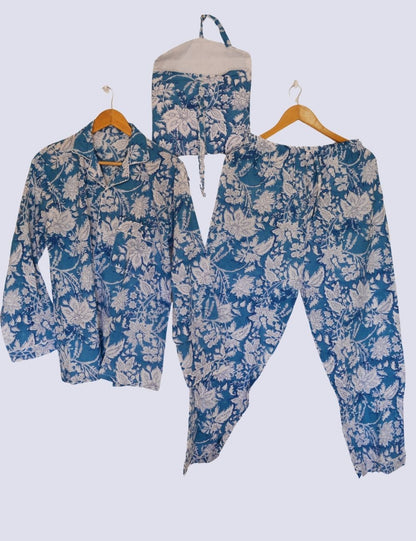 Indian Pure Oragnic Cotton Sleepwear Comfy Full Sleeves Night Suit