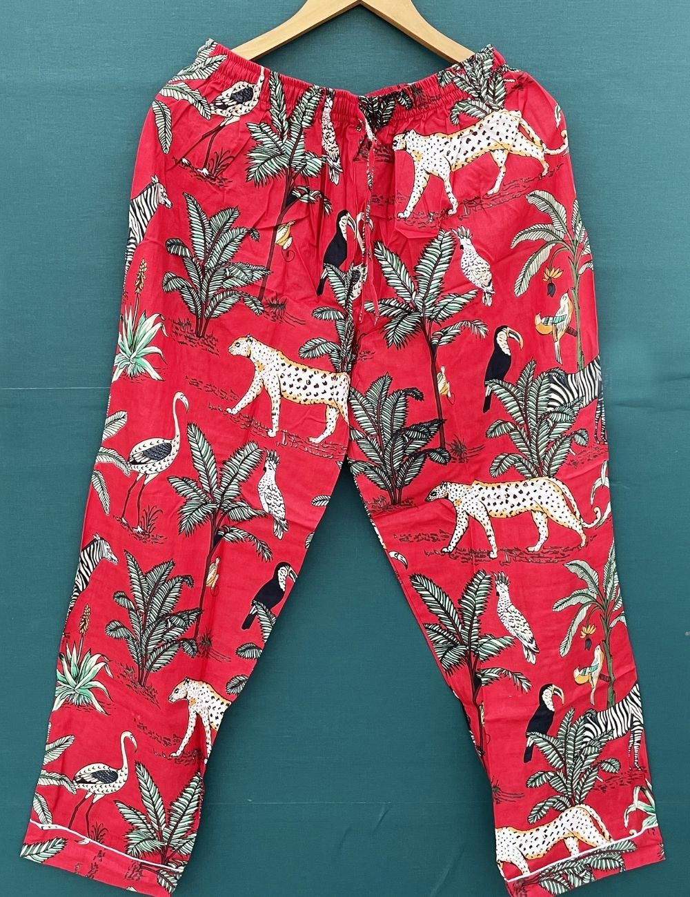 Jungle Print Red Christmas Cotton Women Summer Pj Set