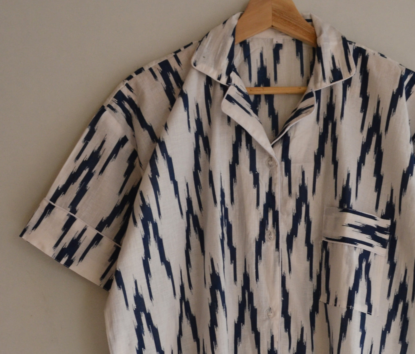 Indian Handmade Cotton Shirt With Short Wear Night Dress Pajama Set Hand Block Blue Ikat Night Dress Women Cotton Night Dress