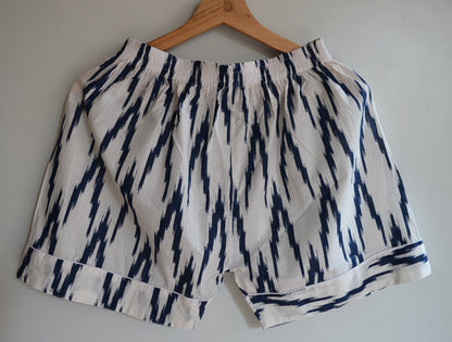 Indian Handmade Cotton Shirt With Short Wear Night Dress Pajama Set Hand Block Blue Ikat Night Dress Women Cotton Night Dress